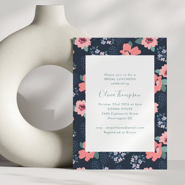 Elegant Navy Blue Country Floral Bridal Luncheon Einladung (Von Creator hochgeladen)