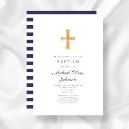 Elegant Navy Blue Cross Religious Boy Baptisse Einladung