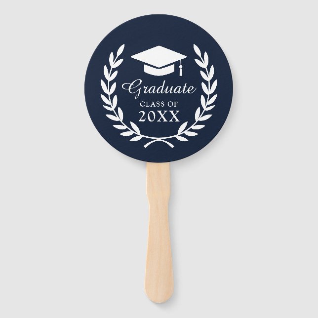 Elegant Navy Blue Custom Grad Laurel Wreath Fächer (Vorderseite)