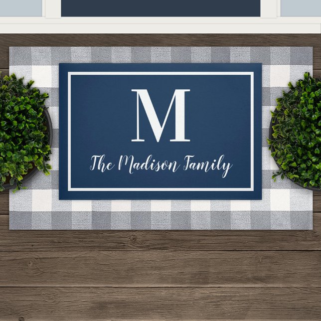 Elegant Navy Blue Custom Monogram Initial Fußmatte (Von Creator hochgeladen)