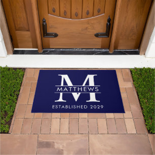 Elegant Navy Blue Custom Monogram Name Doormat Fußmatte