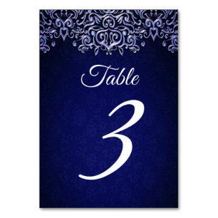 Elegant Navy Blue Damask Winterhochzeit Tischnummer