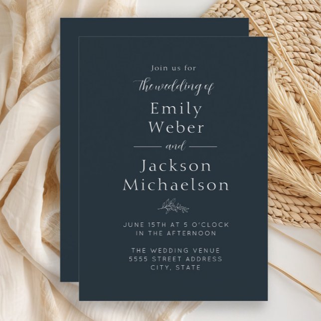 Elegant Navy Blue Einladung (Navy blue and white wedding invitation)