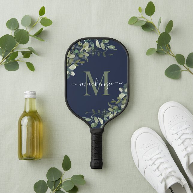 Elegant Navy Blue Eucalyptus Botanical Monogram Pickleball Schläger (Elegant Navy Blue Eucalyptus Botanical Monogram Pickleball Paddle)