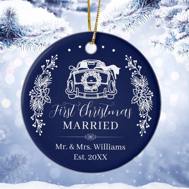 Elegant Navy Blue First Christmas Married Car Keramik Ornament (Elegant Navy Blue First Christmas Married Car Ceramic Ornament
)