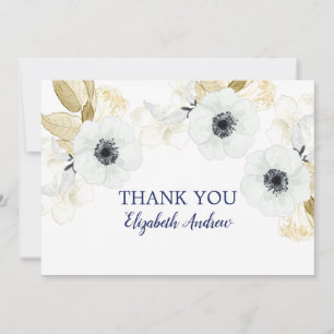 Elegant Navy Blue Floral Bat Mitzvah Dankeskarte
