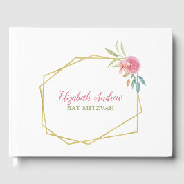Elegant Navy Blue Floral Bat Mitzvah Gästebuch