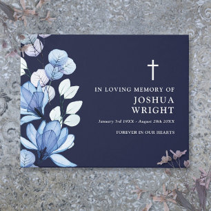 Elegant Navy Blue Floral Christliche Beerdigung Gästebuch