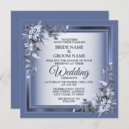 Elegant Navy Blue Floral Framed Silver Wedding Einladung