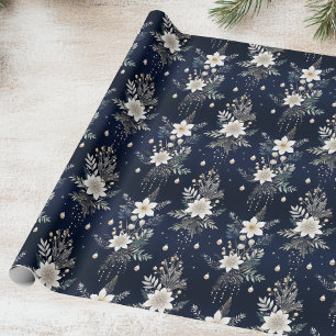 Elegant Navy Blue Floral Geschenkpapier