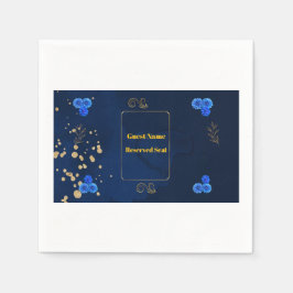 Elegant Navy Blue Floral Name Card Template Serviette