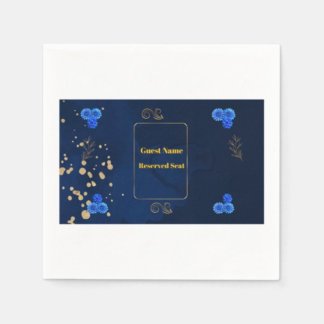 Elegant Navy Blue Floral Name Card Template Serviette (Vorderseite)