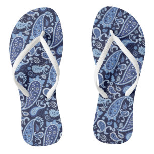 Elegant Navy Blue Floral Paisley Flip Flops
