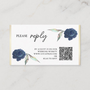 Elegant Navy Blue Floral Rose Wedding RSVP Begleitkarte
