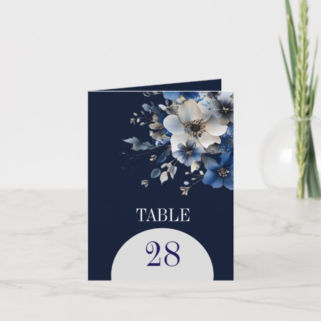 Elegant Navy Blue Floral Table Numbers (Vorderseite)