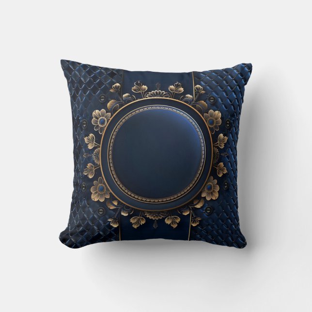 Elegant Navy Blue Floral Tufted Kissen (Vorderseite)