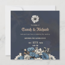Elegant Navy Blue Floral Wedding Einladung