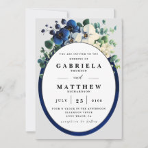 Elegant Navy Blue Floral Wedding Invitation | Edit