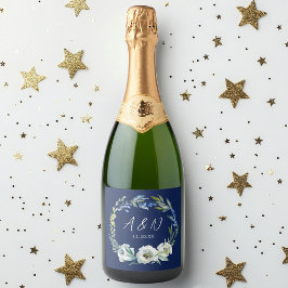 Elegant Navy Blue Floral Wedding Monogram