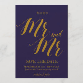 Elegant Navy Blue Gay Wedding Speichern Sie das Da Einladung