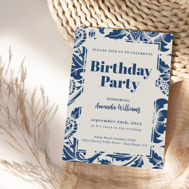 Elegant Navy Blue Geburtstagsparty Einladung (Von Creator hochgeladen)