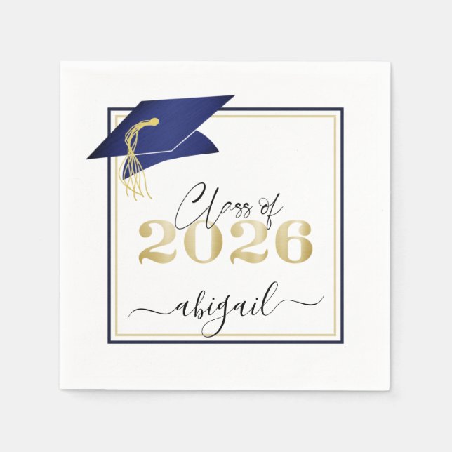 Elegant Navy Blue Gold 2023 Graduation Cap Script Serviette (Vorderseite)
