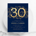 Elegant Navy Blue Gold 30. Geburtstag Einladung<br><div class="desc">Elegantes marineblaues Gold 30. Geburtstag Party Einladung. Individuell anpassbares modernes feminines Design mit Rose botanischen Akzenten und Imitaten Glitzer Gold. Einfache florale Einladungskarte perfekt für eine stilvolle Damenfeier. Personalisieren Sie Ihre persönlichen Daten. Gedruckte Zazzle Einladungen oder Sofortdownload digitalen druckbaren Vorlage.</div>