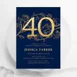 Elegant Navy Blue Gold 40. Geburtstag Einladung<br><div class="desc">Elegantes marineblaues Gold 40. Geburtstagsfeier Party Einladung. Individuell anpassbares modernes feminines Design mit Rose botanischen Akzenten und Imitaten Glitzer Gold. Einfache florale Einladungskarte perfekt für eine stilvolle Damenfeier. Personalisieren Sie Ihre persönlichen Daten. Gedruckte Zazzle Einladungen oder Sofortdownload digitalen druckbaren Vorlage.</div>