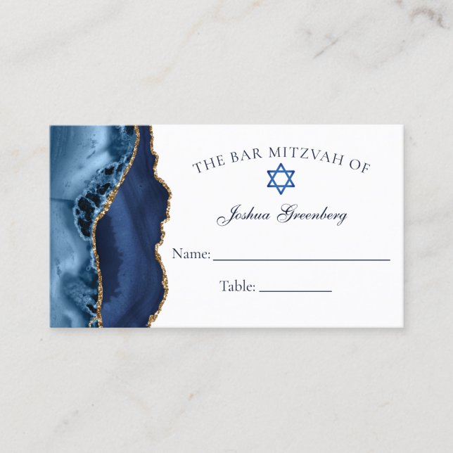 Elegant Navy Blue Gold Bar Mitzvah Platzkarte Visitenkarte (Vorderseite)