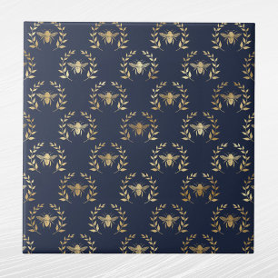 Elegant Navy Blue Gold Bees Laurel Wreath Fliese