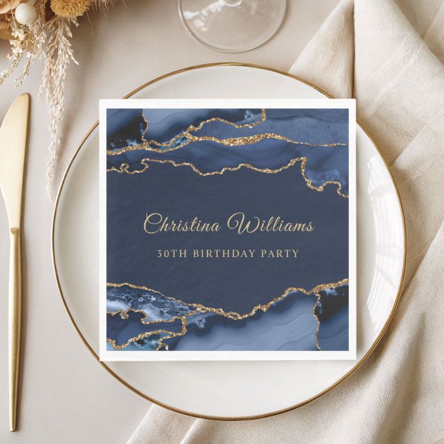 Elegant Navy Blue & Gold Birthday Party Decoration Serviette (Navy Blue and Gold Birthday Party Napkin)