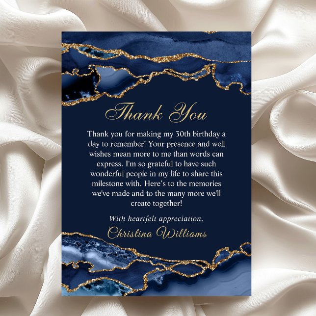 Elegant Navy Blue & Gold Birthday Party Thank you Dankeskarte (Blue and Gold Birthday party thank you card)