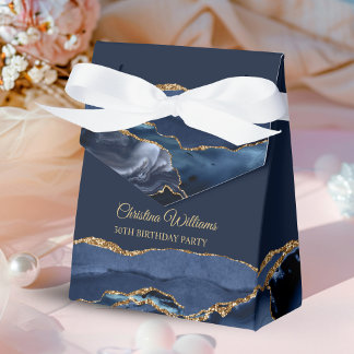 Elegant Navy Blue & Gold Birthday Party Thank you Geschenkschachtel