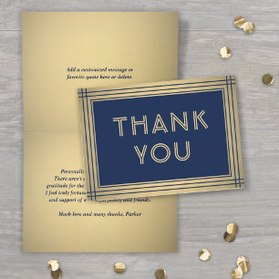 Elegant Navy Blue & Gold Border Stilvolle Typograf Dankeskarte
