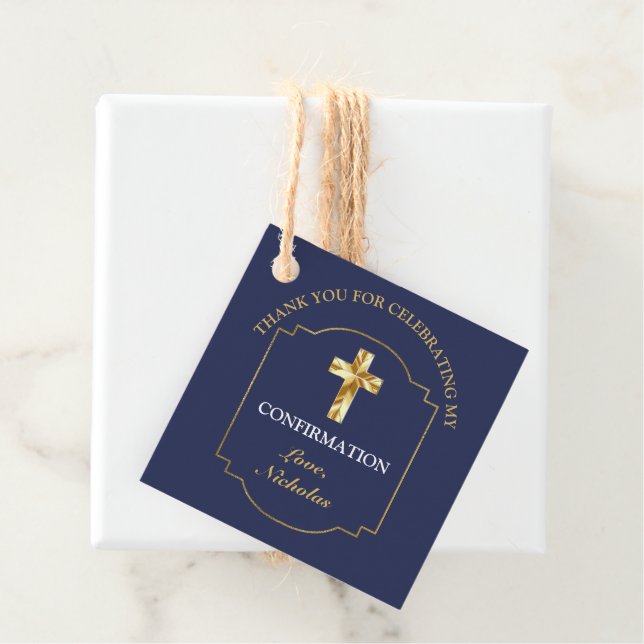 Elegant Navy Blue Gold Boys Bestätigung Vielen Dan Geschenkanhänger (Beispiel)