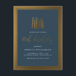Elegant Navy Blue & Gold Candles 70. Geburtstag Einladungspostkarte<br><div class="desc">Elegante Einladungen zum 70. Geburtstag mit Imitaten Goldfolie-Geburtstagskandeln und doppelter Grenze vor einem klassischen marineblauen Hintergrund. Ihre Party-Details werden in einer modernen Typografie mit dem Anlass in einem Skript-Schriftart angezeigt.</div>
