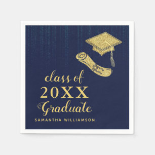 Elegant Navy Blue Gold Class 2023 Graduation Serviette