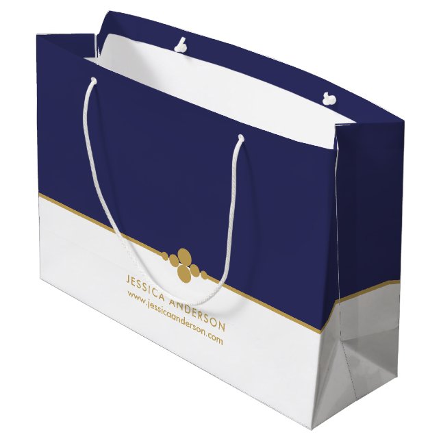 Elegant Navy Blue Gold Custom  Große Geschenktüte (Rückseite Schrägansicht)