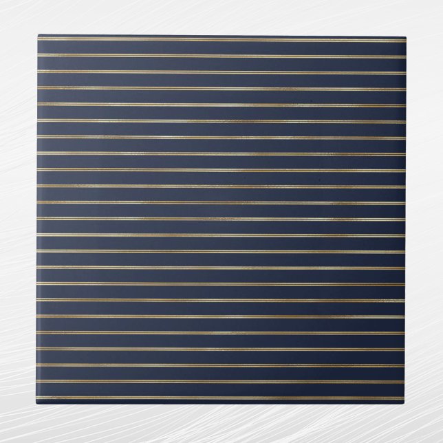 Elegant Navy Blue Gold Double Lines Fliese (Von Creator hochgeladen)