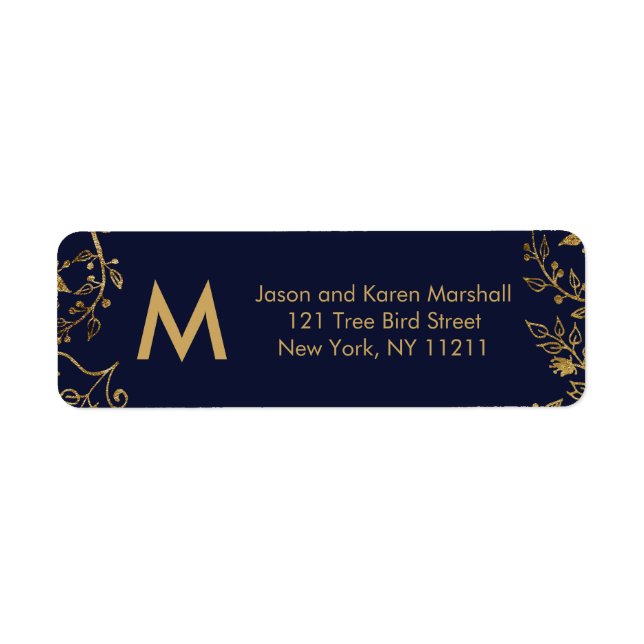 Elegant Navy Blue Gold Floral Address (Vorne)