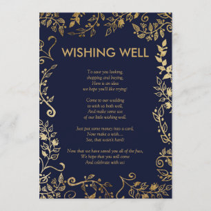 Elegant Navy Blue Gold Floral Wünschen Gut Einladung