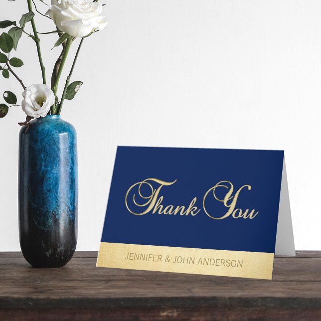 Elegant Navy Blue Gold Foil Hochzeit Vielen Dank Dankeskarte (Von Creator hochgeladen)