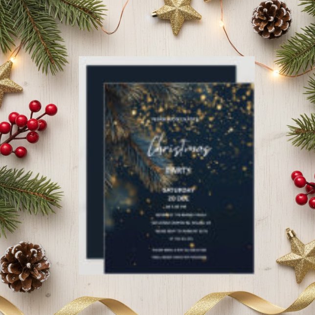 Elegant Navy Blue & Gold Glitter Party Christmas Einladung (Von Creator hochgeladen)