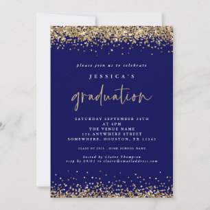 Elegant Navy Blue Gold Glitzer 2024 Abschluss Einladung