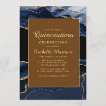 Elegant Navy Blue Gold Marmor Agate Quinceañera