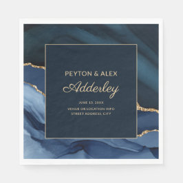 Elegant Navy Blue Gold Marmor Agate Wedding Serviette