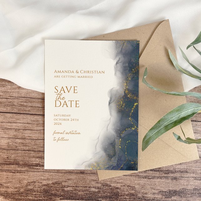 Elegant Navy Blue Gold Marmor Hochzeit Save The Date (Von Creator hochgeladen)