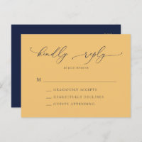 Elegant Navy Blue & Gold Minimal Wedding RSVP
