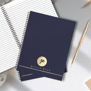 Elegant Navy Blue Gold Monogram Führungskraft Spir Notizbuch