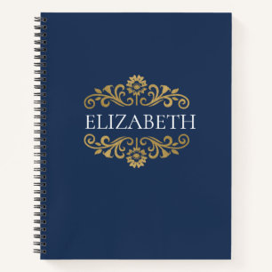 Elegant Navy Blue Gold Monogram Notizbuch